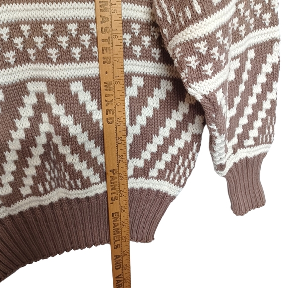 CHRISTOPHER HAYES Brown White Chevron Stripe Print Grandpa Knit Sweater Small - Picture 4 of 5